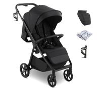 My Babiie Passeggino MB170 Plus, dalla nascita ai 4 anni (22 kg), sospensione a 4 ruote, cestino grande, tettoia XL, pieghevole, compatto, passeggino con coprigambe, portabicchieri, parapioggia, nero