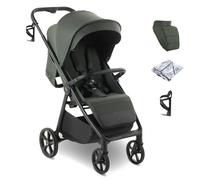 My Babiie Passeggino MB170 Plus, dalla nascita ai 4 anni (22 kg), sospensione a 4 ruote, cestino grande, tettoia XL, pieghevole, compatto, passeggino con coprigambe, portabicchieri, parapioggia, verde