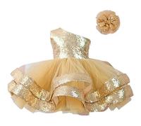 My Baby By Merry Abito da Bambina in Tulle, Abito da Festa, con Spalle Scoperte, per Il Primo Compleanno della Ragazza (età USA 5 Anni, Oro)