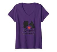 My Best Ping Dog: Animale commovente Amore Silhouette Art Maglietta con Collo a V, Donna, Viola, L