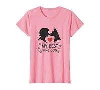 My Best Ping Dog: Animale commovente Amore Silhouette Art Maglietta, Donna, Rosa, L