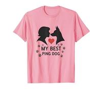 My Best Ping Dog: Animale commovente Amore Silhouette Art Maglietta, Uomo, Rosa, L
