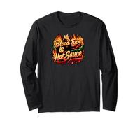 My Blood Type Is Hot Sauce Funny Spicy Chili Pepper Lover Maglia a Manica