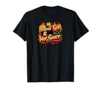 My Blood Type Is Hot Sauce Funny Spicy Chili Pepper Lover Maglietta