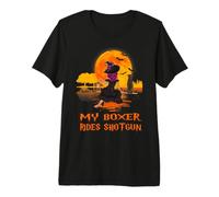 My Boxer Rides Shotgun Dog And Witch Funny Halloween Maglietta Premium