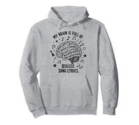 My Brain Is Full of Useless Testo Canzone Music Lover Tee Felpa con Cappuccio, Unisex per Adulti, Grigio Melange, M