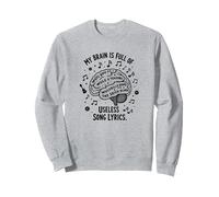 My Brain Is Full of Useless Testo Canzone Music Lover Tee Felpa, Unisex per Adulti, Grigio Melange, XL
