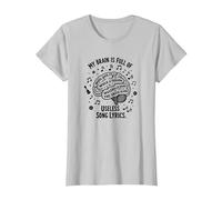 My Brain Is Full of Useless Testo Canzone Music Lover Tee Maglietta, Donna, Argento, S