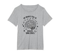 My Brain Is Full of Useless Testo Canzone Music Lover Tee Maglietta, Donna Plus-Size, Grigio Melange, 4X