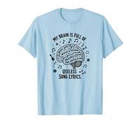 My Brain Is Full of Useless Testo Canzone Music Lover Tee Maglietta, Uomo, Celeste, XXL