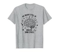 My Brain Is Full of Useless Testo Canzone Music Lover Tee Maglietta, Uomo, Grigio Melange, XXL