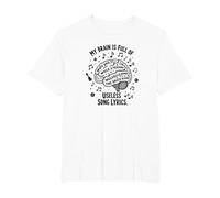 My Brain Is Full of Useless Testo Canzone Music Lover Tee Maglietta, Uomo Taglie Grandi, Bianco, 4X Tall