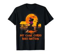 My Cane Corso Rides Shotgun Dog And Witch Funny Halloween Maglietta