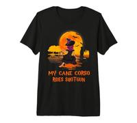 My Cane Corso Rides Shotgun Dog And Witch Funny Halloween Maglietta Premium