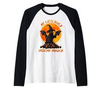 My Cat Is Black Not My Magick Witch Cat Moon Halloween Maglia con Maniche Raglan