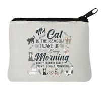 My Cat is The Reason I Wake Up Every Morning Really Early - Portamonete in neoprene, 10 x 11 cm, colore: Bianco