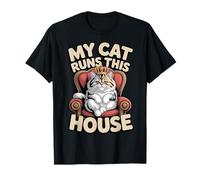 My Cat Runs This House, Divertente Amante dei Gatti Maglietta
