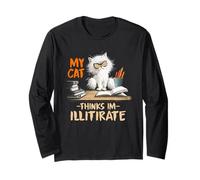 My cat thinks I'm illitirate Maglia a Manica