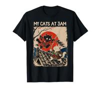 My Cats at 3AM Divertente Samurai Giapponese Ukiyo-e Art Maglietta