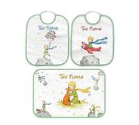 My Cust Set Bavaglino Asilo personalizzabile con nome Piccolo principe Favole Spugna qualita' certificata (Set 2 Bavette Bavaglino Asilo + Asciugamano con asola Bordo Verde)