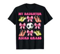 My Daughter Kicks Grass Soccer Mamma Festa della mamma Coquette Bow Maglietta
