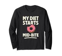 My Diet Starts Mid-Bite Citazione Divertente Ciambella Maglia a Manica