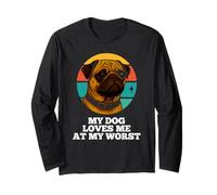 My Dog Loves Me at My Worst Pug Retro Puppy Lover Puppy Proprietario Maglia a Manica