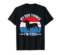 My Dog Thinks I'm Cool Dachshund Mom Dad Flag 4th of July Maglietta