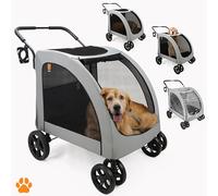 MY DUQUE - Carrello per cani Chester - Passeggino per cani di grossa taglia, passeggino per gatti, spazioso, trolley comodo, comprensivo di parapioggia, portabevande, carico max 50 kg, colore grigio