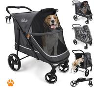 MY DUQUE - Passeggino per animali CHAMP - XL Large, passeggino per cani, spazioso, passeggino per animali, cani, pieghevole, con parapioggia, portabicchieri, carico max. 50 kg / 110 libbre col. grigio