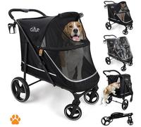 MY DUQUE - Passeggino per animali CHAMP - XL Large, passeggino per cani, spazioso, passeggino per animali, cani, pieghevole, con parapioggia, portabicchieri, carico max. 50 kg / 110 libbre col. nero