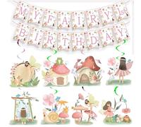My Fairy First Anniversary Fata Decorazioni Banner con Vortici Appesi, Forniture per feste di compleanno a tema fungo di fiore
