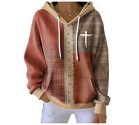 My Faith World Clothing - Felpa con cappuccio da donna, stile cristiano, retrò, a contrasto, a contrasto, con croce, stile casual, a righe quadrate, E, 3XL
