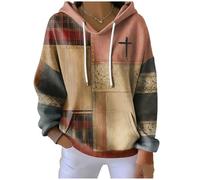 My Faith World Clothing - Felpa con cappuccio da donna, stile cristiano, retrò, a contrasto, a contrasto, con croce, stile casual, a righe quadrate, A, XL