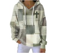 My Faith World Clothing - Felpa con cappuccio da donna, stile cristiano, retrò, a contrasto, a contrasto, con croce, stile casual, a righe quadrate, B, S