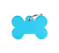 My Family - Medaglietta per Cane e Gatto - Collezione Basic - Osso Grande - Alluminio Colore Azzurro