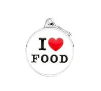 My Family Medaglietta per Cane Made in Italy. Cerchio Grande "I Love Food". Targhetta Cane. Smaltata a Mano in Metallo. Collezione Charms