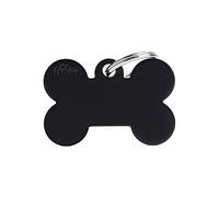 My Family Medaglietta per Cane per la personalizzazione, Osso Grande, Targhetta Cane, Smaltata a Mano in Metallo, Collezione Basic, 38x25 mm, Nero