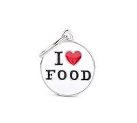My Family Medaglietta per Cane Personalizzata Made in Italy. Cerchio Medio "I Love Food". Targhetta Cane con Incisione Gratis. Smaltata a Mano in Metallo. Collezione Charms