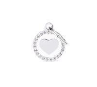 My Family Medaglietta per Cane Personalizzata Made in Italy, Cuore Cerchio Strass Bianco, Targhetta Cane con Incisione Gratis, Smaltata a Mano in Metallo, Collezione Glam, 21x26 mm