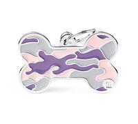 My Family Medaglietta per Cane Personalizzata Made in Italy, Osso XL Camouflage Rosa, Targhetta Cane con Incisione Gratis, Smaltata a Mano in Metallo, Collezione Style