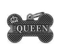 My Family Medaglietta per Cane Personalizzata Made in Italy, Osso XL "The Queen", Targhetta Cane con Incisione Gratis, Argento Antico, Collezione Bronx