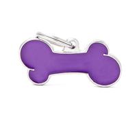 My Family Medaglietta per Cane Personalizzata Made in Italy, Osso XL Viola, Targhetta Cane con Incisione Gratis, Smaltata a Mano in Metallo, Collezione Classic, 45x22 mm