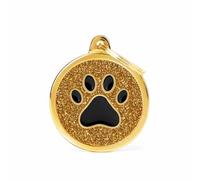 MY FAMILY Srl GOLD BIG GLITTER CIRCLE BLACK PAW MEDAGLIETTA PER COLLARE