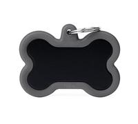 My Family Targhetta identificativa per cane Made in Italy, osso XL nero e grigio, collezione Hushtag