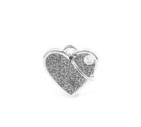 My Family Targhetta identificativa per cane Made in Italy, piccolo cuore di glitter, grigio, collezione Shine, 25 x 25 mm