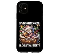 My Favorite Color Is Christmas Lights Cute Xmas Winter Cat Custodia per iPhone 11
