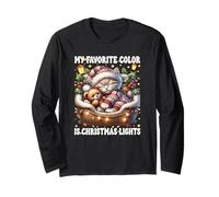 My Favorite Color Is Christmas Lights Cute Xmas Winter Cat Maglia a Manica