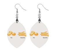My Favorite Food - Orecchini pendenti da donna con patatine fritte, alla moda, in legno stampato, Star, Legno, Nessuna pietra preziosa