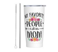 My Favorite People Call Me Mom Bicchiere da viaggio sottile in acciaio inossidabile Tazza da caffè sottile isolata a doppia parete da 20 Oz con coperchio antispruzzo, cannuccia e spazzola per la puli